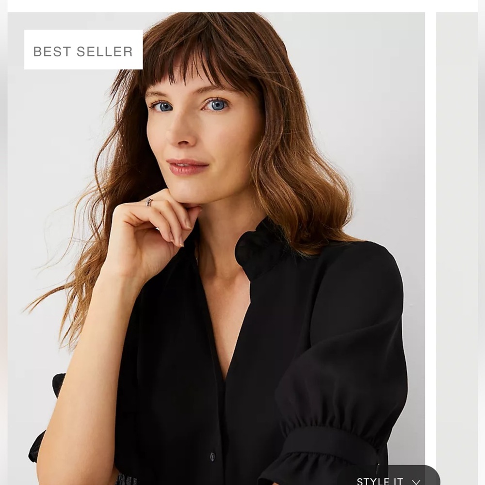 Ann Taylor Ruffle Button Top Blouse - Black Size L